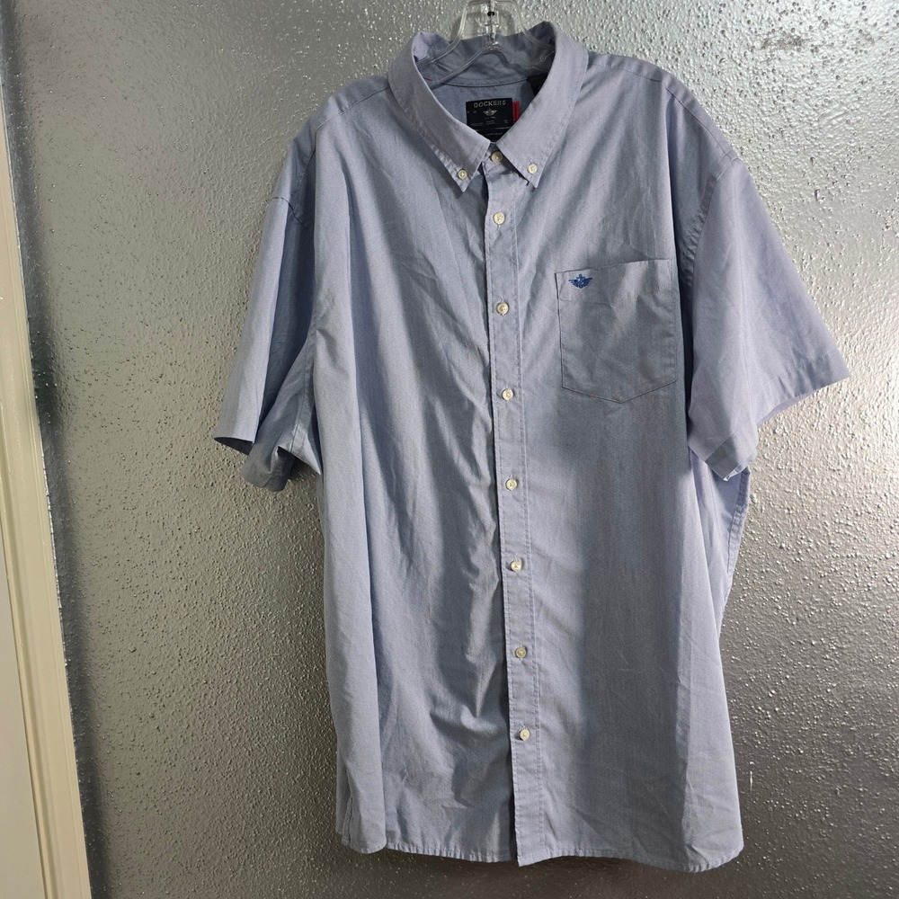 Dockers Mens 3XLT Light Blue No Wrinkle Short Sleeve Button Down Shirt Classic